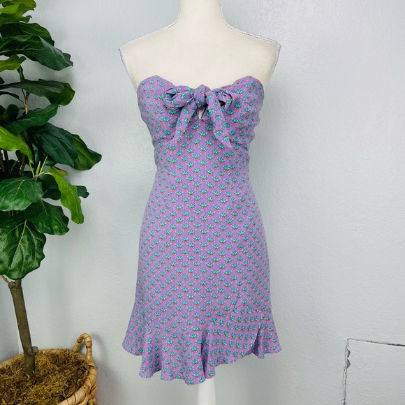 Katwalk Cacti Strapless bust tie Ruffled hem Purple Mermaid Mini Dress - Picture 2 of 9